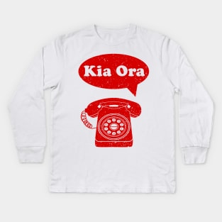 Kia Ora Maori Language retro phone Kids Long Sleeve T-Shirt